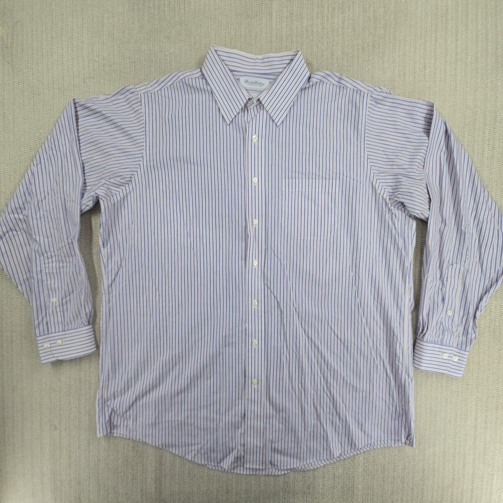 Brooks Brothers Shirt Mens 17.5 36/37 Blue Stripe Non Iron Classic Long Sleeve